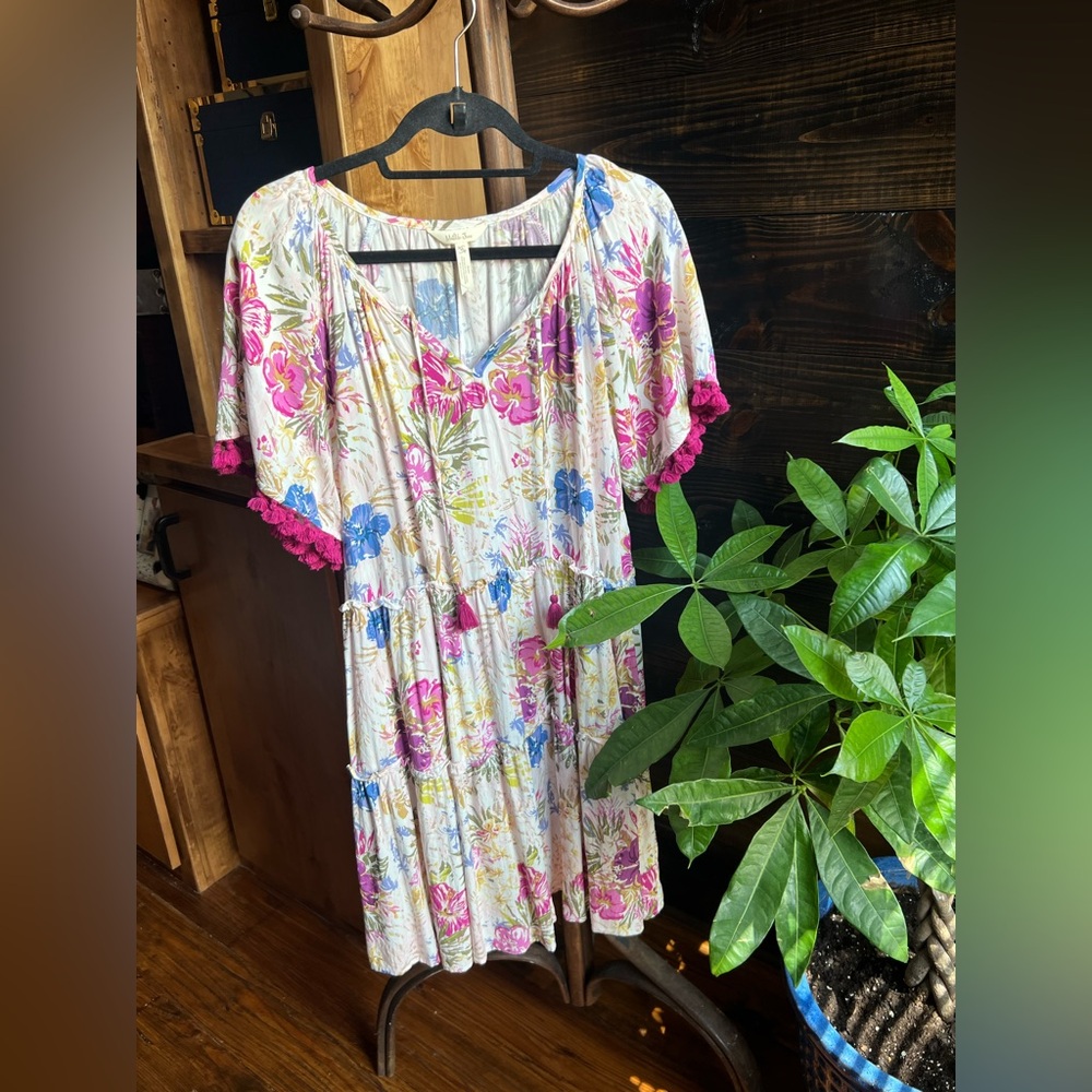 Matilda Jane Size Medium Enchanted Garden Bird of Paradise Floral Tiered Dress
